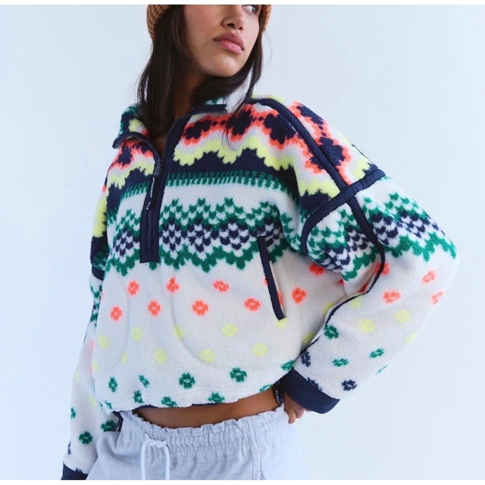 FP Movement Mountain High Printed Half Zip Fleece: Isle - Knit Ivory Combo | M